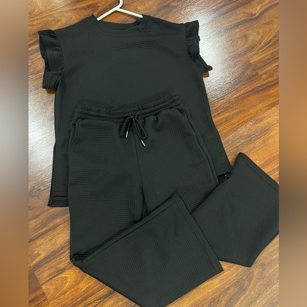 Black Knit Drawstring Set - Casual Comfort